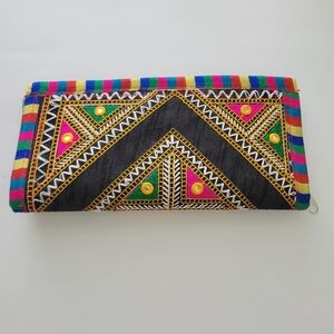 Multicolored Embroidered Zipper Clutch Handmade